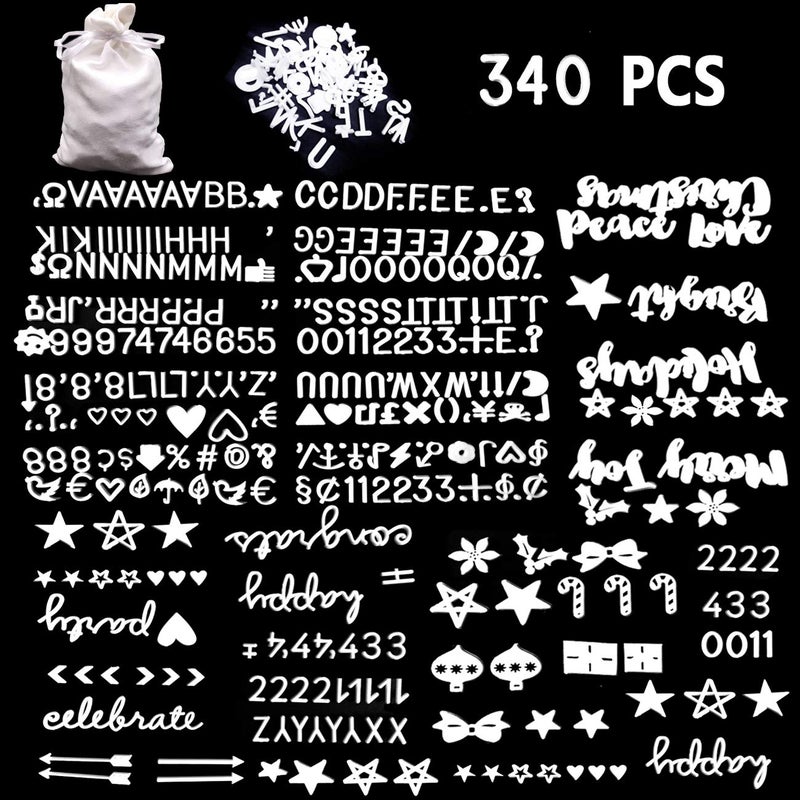 ACKLLR 340 Characters White Letter Set for Changeable Felt Letter Boards, 3/4 Inch Letters with Gift Cloth Bag Including Numbers, Symbols,Letters - Image 1